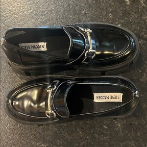 Steve Madden Glossy Black Slip-On platform Loafers